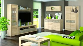 Wohnzimmer Komplett - Set K Mesquite,7-teilig,  Farbe: Sonoma Eiche hell / Sonoma Eiche Trüffel