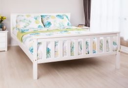 Doppelbett / Gästebett Kiefer Vollholz massiv weiß lackiert A28, inkl. Lattenrost - Abmessung 160 x 200 cm