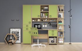 Kinderzimmer Komplett - Set S Benjamin, 4-teilig, Farbe: Buche / Olive