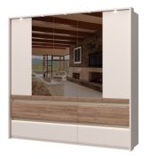 Kleiderschrank mit Spiegel Papauta 10, Farbe: Kaschmir / Eiche dunkel - Abmessungen: 226 x 232 x 60 cm (H x B x T)