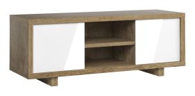 TV-Unterschrank Brisen 03, Farbe: Braun / Weiß Hochglanz - 59 x 134 x 40 cm (H x B x T)