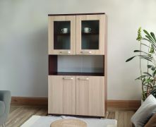 Vitrine Cikupa 43, Farbe: Nuss / Ulme - Abmessungen: 190 x 90 x 40 cm (H x B x T)