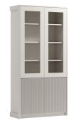 Edle Vitrine, 200 x 100 x 40 cm, mit Soft Close und Push-to-open System, Glasschrank, mit 6 Fächern, 2 Glastüren, 2 Holztüren, Fronten mit Rillenmuster