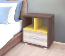Nachtkommode Kerema 11, Farbe: Nuss / Ulme / Gelb - Abmessungen: 53 x 50 x 41 cm (H x B x T)