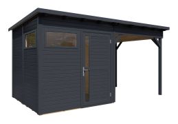 Gartenlaube mit Anbaudach, inkl. Fußboden, modernes Gartenhaus, Anthrazit, Elementgartenhaus, Grundfläche: 10,51 m², Flachdach