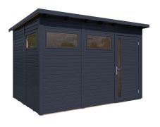 Moderne Gerätehütte inkl. Fußboden, 3,37 x 2,34 Meter, Gerätehaus in Anthrazit, Elementgartenhaus, Flachdach