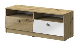 TV Unterschrank Sirte 08, Farbe: Eiche / Weiß / Grau Hochglanz - Abmessungen: 45 x 120 x 40 cm (H x B x T)