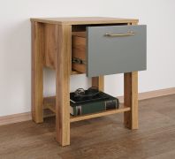 Nachtkästchen für Schlafzimmer Braianik 30, Farbe: Eiche Wotar / Grün, 1 Schublade, 1 Ablegefach für Bücher, Zeitschriften, ABS, 59 x 42 x 37 cm