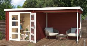 Gartenhaus G280 Schwedenrot - 28 mm Blockbohlenhaus, Grundfläche: 10,47 m², Flachdach