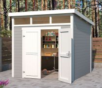 Gartenhaus G267 Lichtgrau - 28 mm Blockbohlenhaus, Grundfläche: 5,97 m², Pultdach