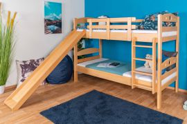 Etagenbett / Kinderbett / Stockbett mit Rutsche 80 x 190 cm, Buche Massivholz Natur lackiert, teilbar in zwei Einzelbetten, "Easy Premium Line" K26/n