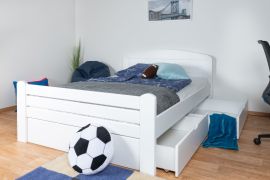 Jugendbett "Easy Premium Line" K7 inkl. 2 Schubladen und 1 Abdeckblende, 140 x 200 cm Buche Vollholz massiv weiß lackiert