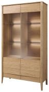 Große Vitrine Gorica 01 mit LED-Beleuchtung, in Eiche Gold, 201 x 111 x 45 cm, teilmassiv, Antisol-Glas Bronze, Soft Close System