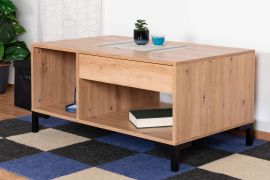 Couchtisch Pandrup 21, Farbe: Eiche - Abmessungen: 100 x 60 x 48 cm (B x T x H), mit 1 Schublade und 2 Fächern