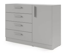 Kommode | 4 Schubladen | 1 Tür | ABS-Kanten | 2 Fächer | 1 Einlegeboden | Farbe: Platingrau |121 x 40 x 85 cm | Edegem 08