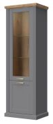 Vitrine Lotofaga 09, Farbe: Grau / Walnuss - 200 x 66 x 48 cm (H x B x T)