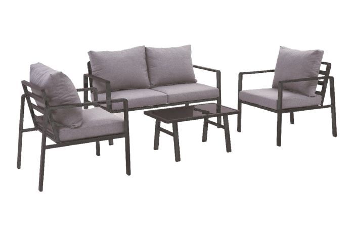 Gartensitzgruppe San Diego - 4-teilig aus Aluminium - in graualuminium, bequemes Zweisitzer-Sofa, abriebfest, Polsterung atmungsaktiv und UV-beständig