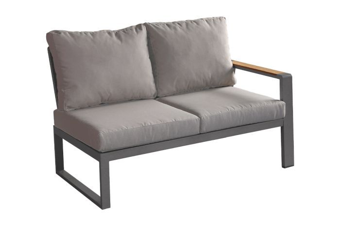 Gartenloungesofa 2-Sitzer rechts Lissabon mit dicker Polsterung - Farbe: graualuminium, Stoff: dunkelgrau, Rahmen aus Aluminium, Sitzkissen wasserdicht