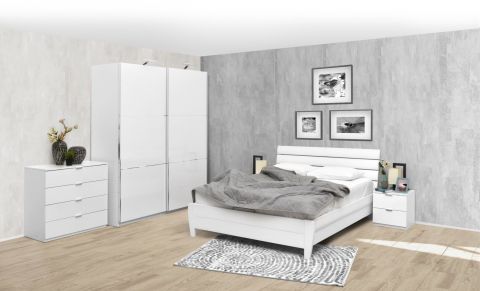 Schlafzimmer Komplett - Set A Sabadell, 4-teilig, teilmassiv, Farbe: Weiß / Weiß Hochglanz