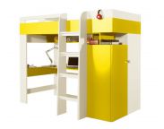 Funktionsbett / Kinderbett / Hochbett mit Bettkasten und Schreibtisch "Geel" 41  Weiß / Gelb - Liegefläche 90 x 200 cm (B x L)
