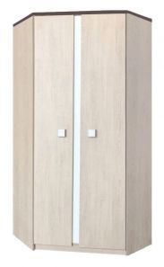 Eckkleiderschrank mit viel Stauraum Lamego 19, Farbe: Eiche Santana / Weiß / Grau - Abmessungen: 188 x 92 x 92 cm (H x B x T), mit 2 Kleiderstangen und 10 Fächern