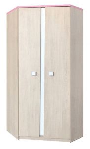 Eckkleiderschrank mit viel Stauraum Lamego 20, Farbe: Eiche Santana / Weiß / Purpurrosa - Abmessungen: 188 x 92 x 92 cm (H x B x T), mit 2 Kleiderstangen und 10 Fächern