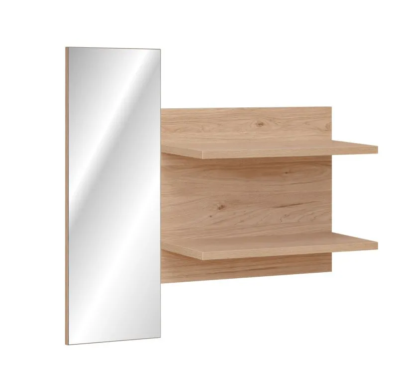 Wandregal mit Spiegel Angvik 03, Farbe: Eiche, zwei Ablageböden, sehr gut kombinierbar, aus hochwertigen Materialien, Maße: 90 x 90 x 26,5 cm