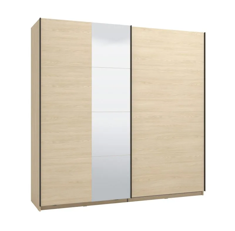 Kleiderschrank | schlichtes Design | Farbe: Eiche light Port | 1 Spiegeltür | 2 Kleiderstangen | Maße: 220 x 61 x 217,5 cm | ABS-Kanten | 2 Fächer