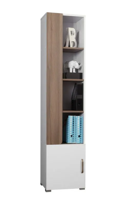Schrank Bulolo 07, Farbe: Weiß / Nuss - Abmessungen: 198 x 45 x 38 cm (H x B x T)