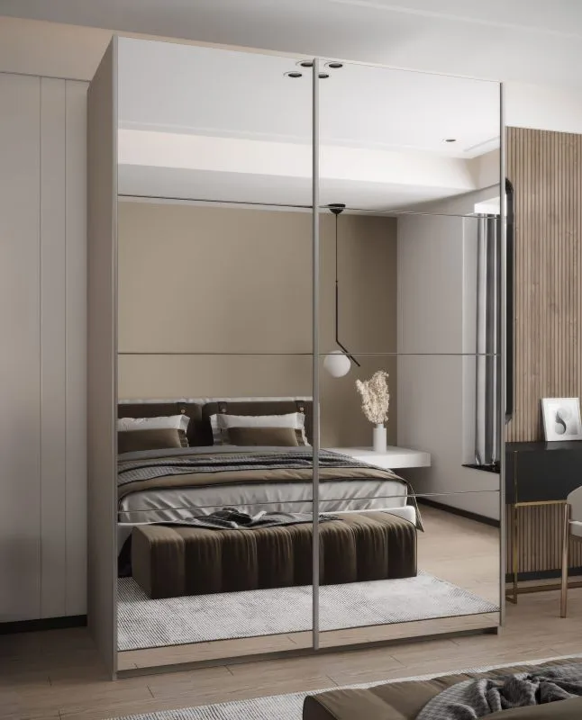 Kleiderschrank / Schiebetürenschrank | 245,5 x 170 x 64 cm | 11 Fächer | Soft-Close | 2 Kleiderstangen | Spiegel | 2 Schiebetüren | Farben: Kaschmir