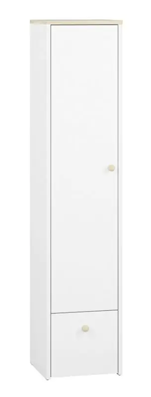 Kinderzimmer - Schrank Egvad 06, Farbe: Weiß / Buche - Abmessungen: 193 x 43 x 40 cm (H x B x T), mit 1 Tür, 1 Schublade und 4 Fächern