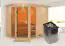 Sauna "Sunniva 3" SET mit bronzierter Tür und Kranz  mit Ofen 9 kW Edelstahl. - 264 x 198 x 212 cm (B x T x H)