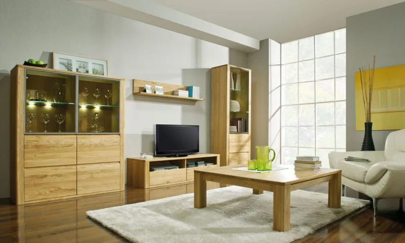 Wohnzimmermöbel Wohnzimmer Komplett - Set L Jussara, 5 - teilig, teilmassiv, Farbe: Natur Abbildung