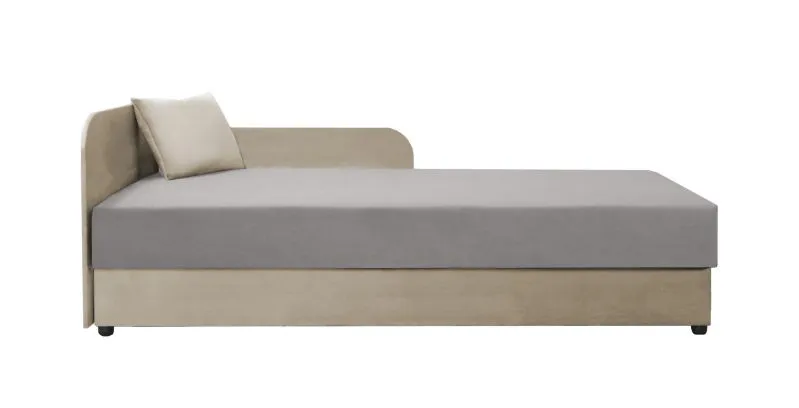 Gästebett / Tagesbett Lobatos 39, inkl. Kissen, Bonellfederkernung, Kopfteil links, Farbe: Beige / Grau, Liegefläche: 90 x 195 cm, für Gästezimmer