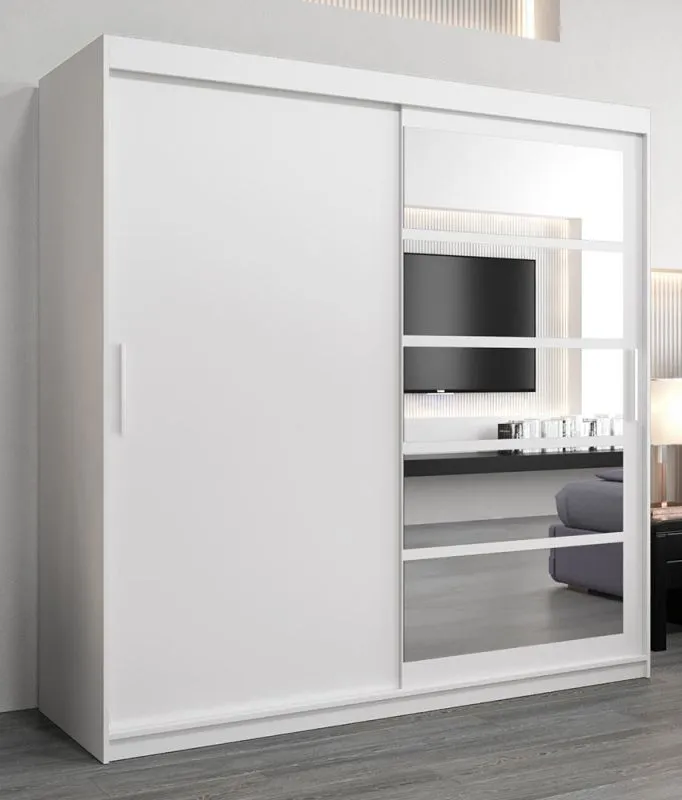 2 Meter breiter Kleiderschrank mit 2 Türen | Farbe: Weiß Abbildung
