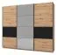 Dreitüriger Schwebetürenschrank Crina 10, Farbe: Eiche Artisan / Schwarz, Spiegel, zwei Kleiderstangen, ABS-Kanten, Maße: 224 x 262,5 x 65,5 cm