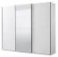 Kleiderschrank / Schwebetürenschrank Bogati 04, Farbe: Weiß / Weiß Hochglanz, eine Spiegeltür, zwei Kleiderstangen, Maße: 224 x 262,5 x 65,5 cm