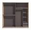 Schwebetürenschrank mit Spiegel Indika 10, zwei Kleiderstangen, Farbe: Eiche Artisan / Schwarz, zwei Fächer, Maße: 217,5 x 220 x 61 cm, für Schlafzimmer
