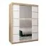 Schiebetürenschrank / Kleiderschrank Jan 03D mit Spiegel, Farbe: Eiche Sonoma / Weiß matt - Abmessungen: 200 x 150 x 62 cm (H x B x T)