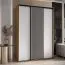 Schiebetürenschrank Mina in Eiche/Weiß, Front aus laminierter Platte, Anti Staubbürsten, schwarze Metallgriffe, platzsparend, 235,2 x 180 x 60 cm
