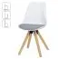 Polsterstuhl 2er Set mit freundlichen Farben & hellem Holz, Farbe: Weiß / Grau / Eiche, Sitzfläche mit Leinen Bezug