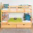 Etagenbett 90 x 200 cm für Erwachsene "Easy Premium Line" K17/n inkl. 2 Schubladen und 2 Abdeckblenden, Buche Massivholz Natur lackiert, teilbar