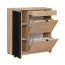 Garderobe Komplett - Set C Angvik, 3-teilig, Farbe: Eiche / Schwarz, ein Garderobenschrank, ein Schuhschrank, ein Spiegel mit zwei Ablageflächen