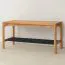 Schuhregal | Massivholz | Schuhbank | Ablagefläche mit Metallsprossen | Eichenholz geölt | Farbe: Eiche | 83 x 33 x 40 cm | Seille 06