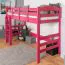 Hochbett 90 x 190 cm für Erwachsene, "Easy Premium Line" K22/n, Buche Massivholz rosa lackiert, teilbar
