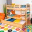 Massivholz Etagenbett inkl. Rollbett/Ausziehbett für Kinder und Jugendliche | Matratzenmaß: 90 x 200 cm | Natur Lackiert | umbaubar in 2 Einzelbetten | mit Rollbett | inkl. Rollroste Abbildung