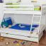 Etagenbett für bis zu drei Kinder | unten 140x200 cm, oben 90x200 cm| Buche massiv | weiß lackiert | inkl. Rollroste Abbildung