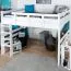 Massivholz Hochbett für Kinder | Matratzenmaß: 160 x 190 cm | Weiß Lackiert | umbaubar in Einzelbett | Premium-Qualität | inkl. Rollrost Abbildung