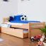 Bettrahmen für Kinder 90 x 200 cm mit Ausziehbett 90 x 190 cm als Gästebett-Funktion | Massivholz: Buche | Natur Lackiert | inkl. 2. Liegeplatz 90 x 190 cm ausziehbar und 2 Rollrost Abbildung