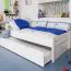 Kinderbett 90 x 200 cm mit Ausziehbett/Rollbett 90 x 190 cm als Gästebett-Funktion | Massivholz: Buche | Weiß Lackiert | inkl. 2. Liegeplatz 90 x 190 cm ausziehbar und 2 Rollrost Abbildung